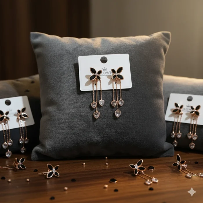 Flower Dangle Earrings with Heart Charms