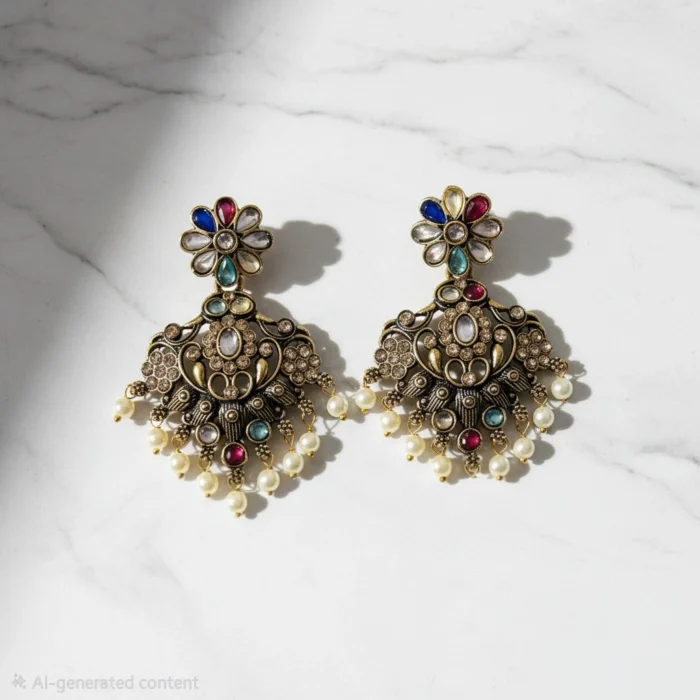 Multicoloured Mughal Jhumka style Earrings